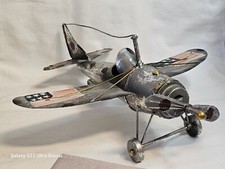 Flugzeug Deko Metall Handmade USA Flieger  Silber