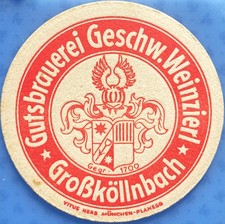 Alter Bierdeckel Gutsbrauerei Weinzierl Großköllnbach um 1940-50 mit Impressum