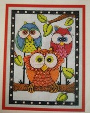 Stickvorlage, Kreuzstich, " buntes Eulen Trio    "  