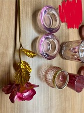 10 Deko Kerze Teelicht Gold Rose pink rosa Glas Kerzenhalter lila Blume Orchidee