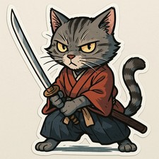 Cat as Samurai 9x9 cm Car