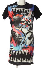 VERSACE JEANS Kurzarmkleid Damen Kleid Gr. DE 36 schwarz-weiß-blau Casual-Look