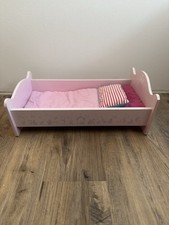 Puppenbett Rosa Grau Krone Prinzessin Holz
