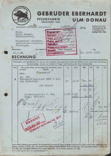 Ulm rechnung 1937 - ulm,,