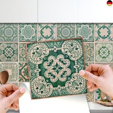 WALPLUS 24 Stück 15x15cm Vintage Green Antique Azulejo Wandfliesen Aufkleber 