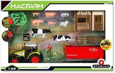 Kinder Spielzeug Farm Set Tierstall Claas Trecker Traktor Anhänger Tiere Zaun