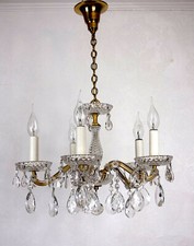 Antik Messing Bleikristall Palme & Walter Kronleuchter PALWA Lüster 5 Flammig