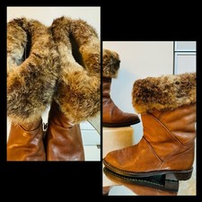 Vintage Leder Stiefel 38 gefüttert Echtpelz Boots Stiefelette Fell Hippie LARP