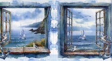 3 Servietten ~ Sommer, Maritim, Fenster mit Meerblick, Möwen, Anker, Boot ~33x33