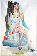 Junges Mädchen im Sommerkleid Aquarell 1958 Michaela Krinner 1915-2006 Bildnis