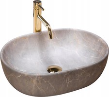 Badezimmer Waschbecken Arbeitsplatte Waschschüssel Oval Stein 48,5 x 35 Beige
