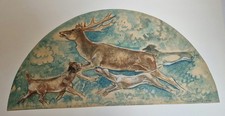Supraporte, Aquarell Mischtechnik, Jagd, Hirsch u. Hunde, Heimig, Düsseldorf