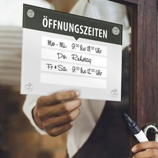 Schild Öffnungszeiten für flexible Geschäftszeiten, variabel beschreibbar, Acryl