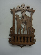 Alter Vintage Deutscher Holz Laubsägearbeit Wandhalter #L