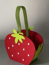 Korb mit Henkel Filz Deko 28x20x10cm Körbchen, Erdbeere rot-grün Frühling Ostern
