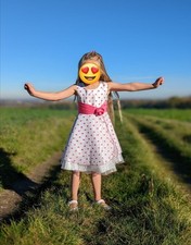 Kleid 116 Schulanfang Weiß, Hochzeit, Mädchen, Punkte Und Schleife In Pink 