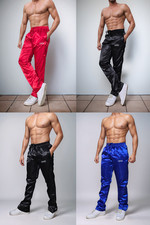 Sporty Shiny Satin Track Pants – Glossy Athletic Joggers with Mesh Inner Lining