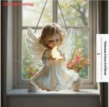 süßes Fensterbild kleines Engelchen mit Mond Acryl