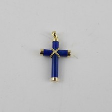 585 Gold Lapislazuli Kreuz Anhänger Kruzifix Kettenanhänger 14 Karat Gelbgold