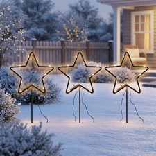 LED Garten Stecker Sterne 21cm - 3er Set - Weihnachten Außen Deko Batterie Timer