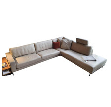 Rolf Benz Ecksofa Ego Leder Stone Grey mit Nackenrolle