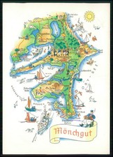 AK Landkarte Mönchgut Rügen DDR 1970er koloriert Göhren, Baabe, Gager, Thiessow