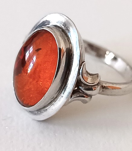 Ring silber bernstein - silber, art-deco