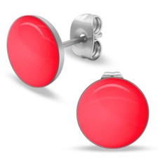 1 Paar runde Ohrstecker Ohrringe Edelstahl Acryl viele Farben glänzend Ø 10 mm