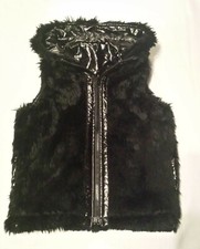 Plüsch /Lack Weste Fell Wendeweste schwarz Gr. M / L Gothic Kapuze abmachbar RV