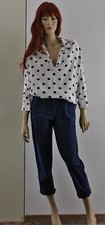 STRADIVARIUS Shirt Bluse Schlupfbluse M 40 Weiß Schwarze Polka Dots Bw Blouson