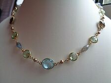 Edelstein Kette mit Blautopas, Labradorit, Amethyst, Rauchquarz, Goldfilled