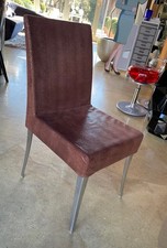 YCAMI RATAFIA Stuhl Esszimmer mit Husse Krokostoff Braun Beine Alu poliert