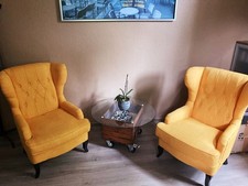 stylische Designer Sesselgruppe BELIANI Molde gelb A Ohrensessel u Beistelltisch