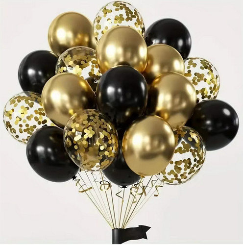 15x luftballons gold - gold, schwarz
