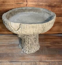 STEIN GARTENBAUM STAMM LOG STIL BLATT DETAILLIERT VOGELBAD STATUE ORNAMENT