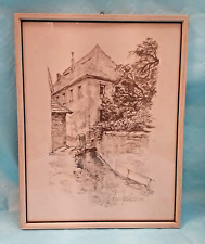 Bleistiftzeichnung, Pfalz Radierung,Druck Signiert,Wandbild mit Rahmen K 363