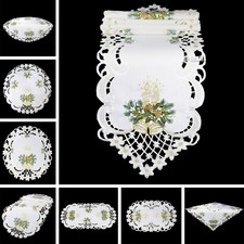 Weihnachten Tischdecke Tischläufer Tischband Mitteldecke Leinen Weiß Stickerei