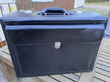 Leder Aktenkoffer Pilotenkoffer Laptop Arbeits Koffer Schwarz 46 cm Bowatex