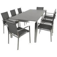 Gartengarnitur Edelstahl Sitzgruppe mit Ausziehtisch SYDNEY Keramik 9-teilig