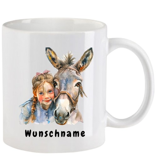 Tasse mit esel aquarell - mit, teil