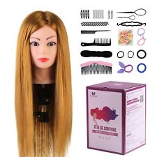 24" 50% Echtes Haar Friseurkopf Übungskopf Frisierkopf mit Stylinghilfe Zubehör