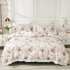 Bettwäsche Weiß Braun Blumen