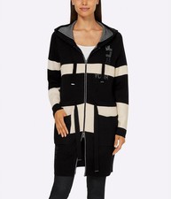 Damen Mantel Strickmantel Langarm Kapuze elfenbein schwarz Gr. 48 NEU