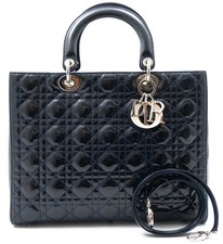 LADY DIOR GM CHRISTIAN DIOR HAND BAG TASCHE CANNAGE LACKLEDER PATENT +STRAP BLAU