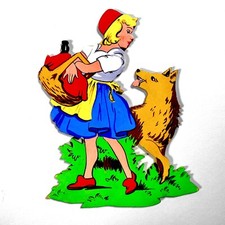 1960er Keckes Rotkäppchen Kurt Süß 17cm Deko Figur DDR Wolf Alt Märchen-Holzbild