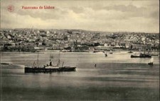 Lisboa Lissabon Portugal alte Postkarte ~1910 Panorama Schiff Ship Panoramic 