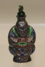 Snuffbottle Asien - Buddha - Silber - mehrfarbig bemalt Blumendekor - S25