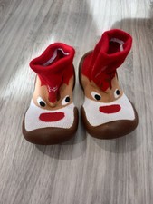 Baby Krabbelschuhe / Krabbelsocken Rot/Weiß mit Rentiergesicht Gr. 20/21 Neu...