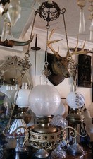 Große antike hängende Guss Messing Öllampe Kronleuchter Jugendstil Viktorianisch 