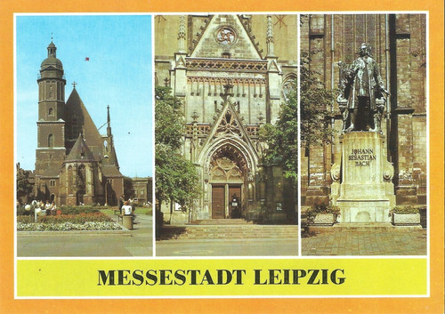 Postkarte bunt messestadt - postkarte,